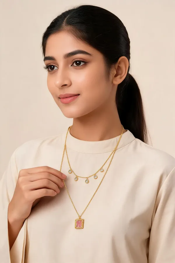 Gold_925_Silver_Clear_Stone_Layered_Pendant_Necklace_For_Women