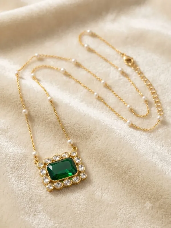 925_Sterling_Silver_22k_Gold_Plated_Green_Emerald_Quartz_Pendant_Necklace_For_Women