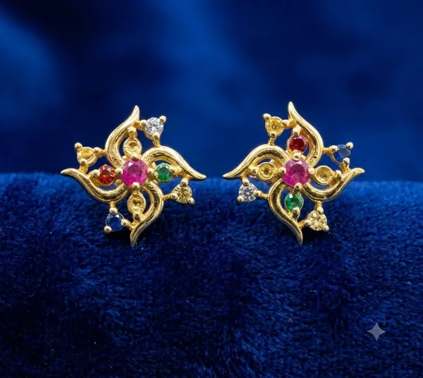 925Sterling_Siler_22k_Gold_Plated_Navratan_Stone_22k_Gold_Plated_Stud_Earrings_For_Women