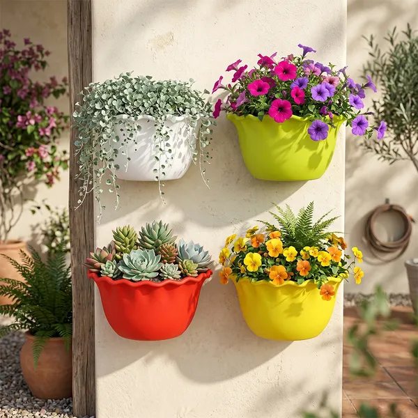 9_Inch_23_Cm_Platinum_Wall_Planters_Uv_Resistant_Lightweight_Multicolor_Pots_Set_Of_4_Default_Title