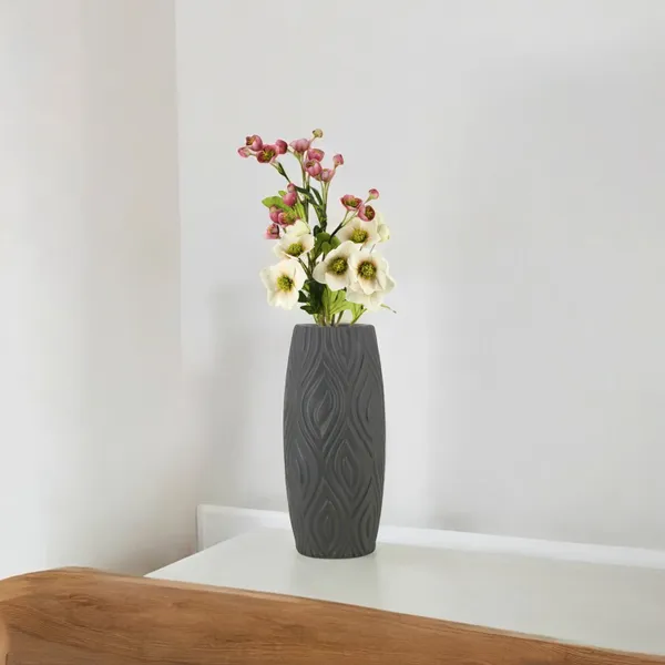 9_Inch_23_Cm_Eiffel_Flower_Vases_Decorative_Cylindrical_Tabletop_Holders_Set_Of_2_Gray