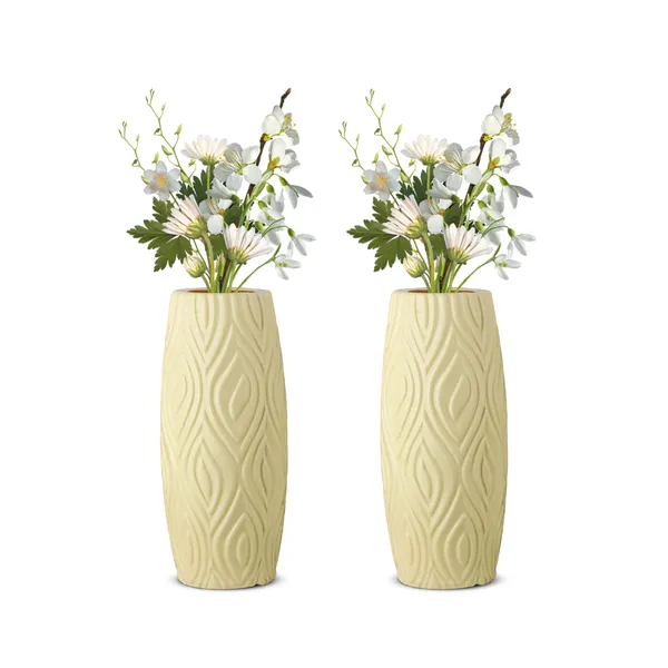 9_Inch_23_Cm_Eiffel_Flower_Vases_Decorative_Cylindrical_Tabletop_Holders_Set_Of_2_White