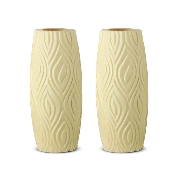 9_Inch_23_Cm_Eiffel_Flower_Vases_Decorative_Cylindrical_Tabletop_Holders_Set_Of_2_White