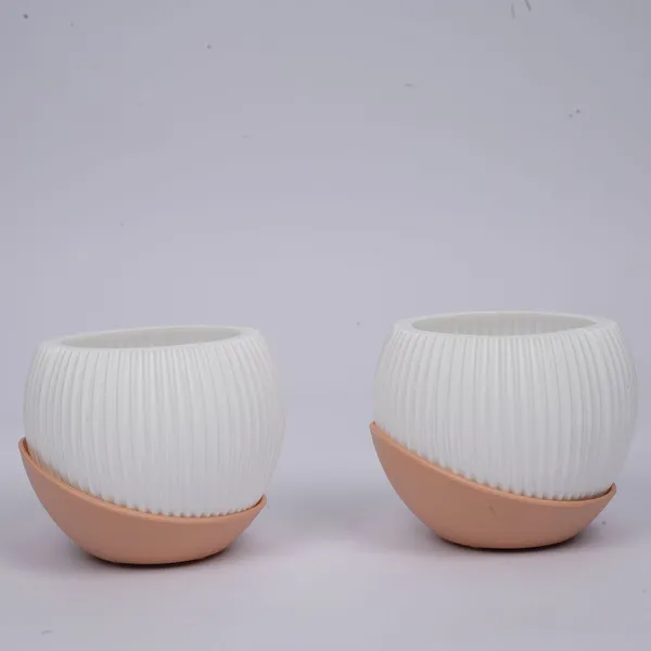 Melon_7_Inch_18_Cm_Plastic_Planter_With_Moon_Tray_Set_Of_2_Peach_More_Peach