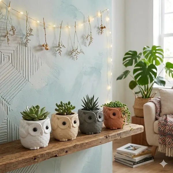 Adorable_Owl_Design_Plastic_Flower_Pots_Set_Of_4_Multi_Color_Planters_Default_Title