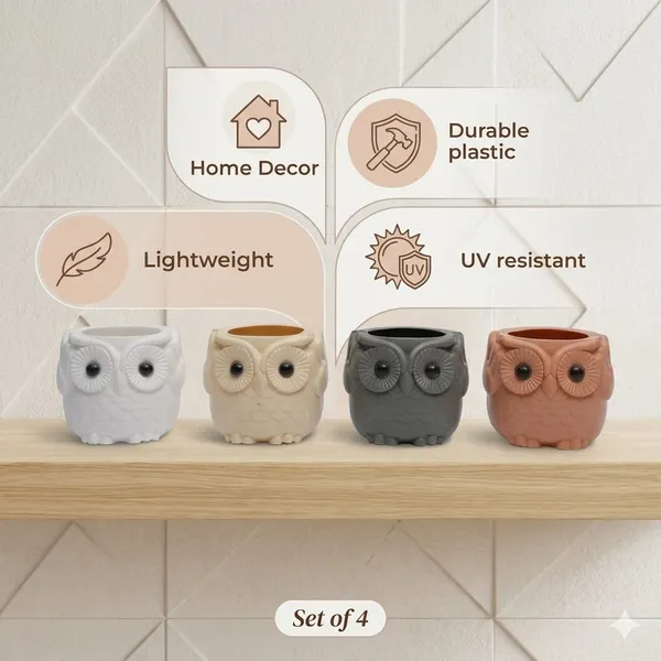 Adorable_Owl_Design_Plastic_Flower_Pots_Set_Of_4_Multi_Color_Planters_Default_Title