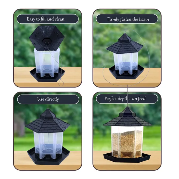 Hut_Shaped_Bird_Feeder_With_Transparent_Grain_Holder_With_Hanging_Wire_Green_Green