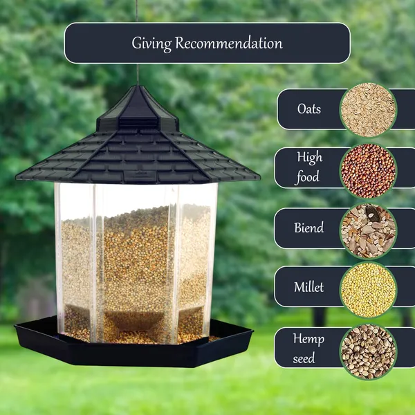 Hut_Shaped_Bird_Feeder_With_Transparent_Grain_Holder_With_Hanging_Wire_Green_Green