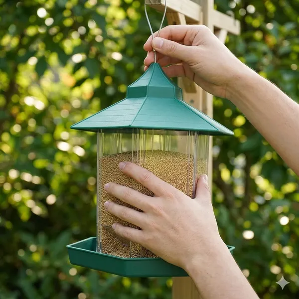 Hut_Shaped_Bird_Feeder_With_Transparent_Grain_Holder_With_Hanging_Wire_Green_Green