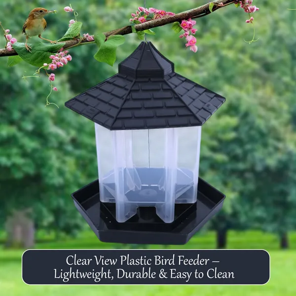 Hut_Shaped_Bird_Feeder_With_Transparent_Grain_Holder_With_Hanging_Wire_Green_Green