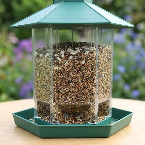 Hut_Shaped_Bird_Feeder_With_Transparent_Grain_Holder_With_Hanging_Wire_Green_Green