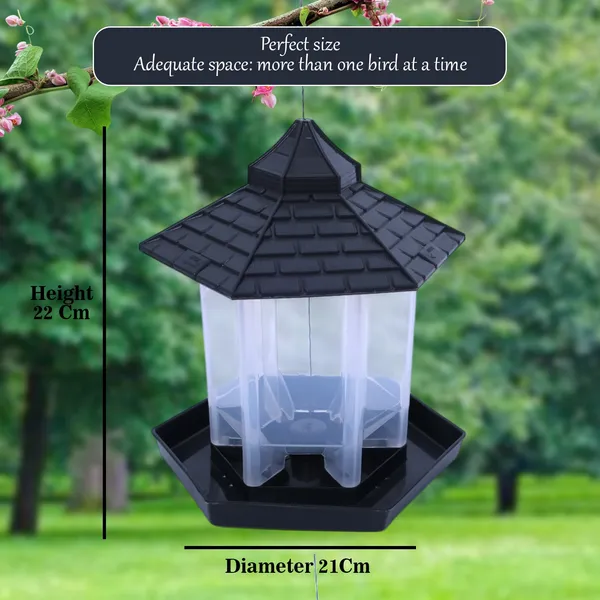 Hut_Shaped_Bird_Feeder_With_Transparent_Grain_Holder_With_Hanging_Wire_Green_Green