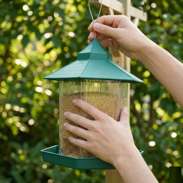 Hut_Shaped_Bird_Feeder_With_Transparent_Grain_Holder_With_Hanging_Wire_Green_Green