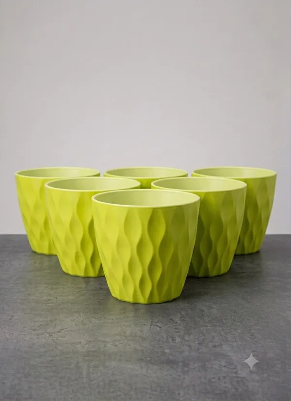Set_of_6_Green_Plastic_Decorative_Pot_(7_Inch)