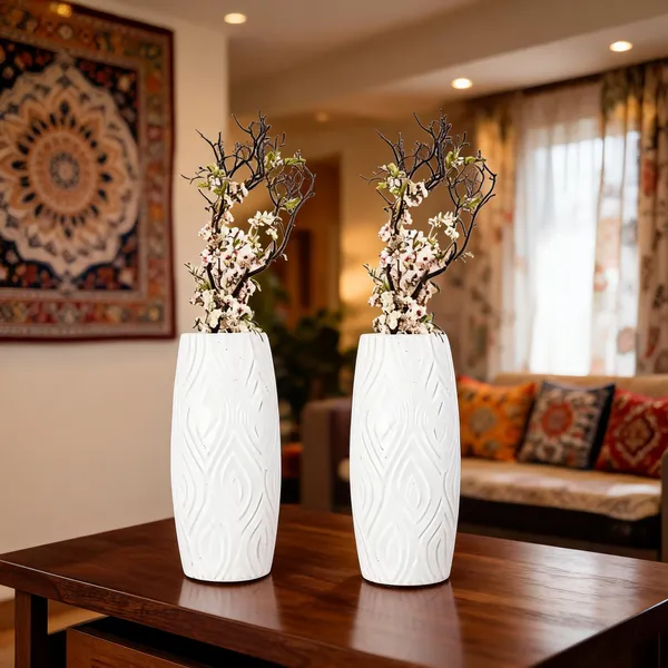 9_Inch_23_Cm_Eiffel_Flower_Vases_Decorative_Cylindrical_Tabletop_Holders_Set_Of_2_White