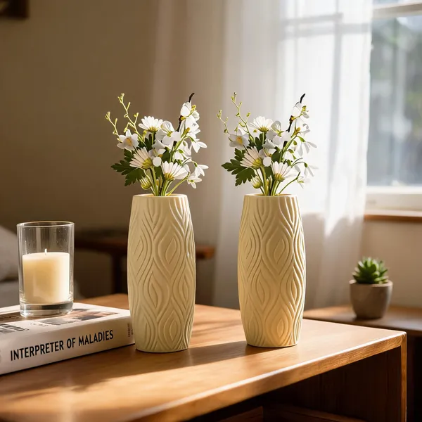 9_Inch_23_Cm_Eiffel_Flower_Vases_Decorative_Cylindrical_Tabletop_Holders_Set_Of_2_Cream