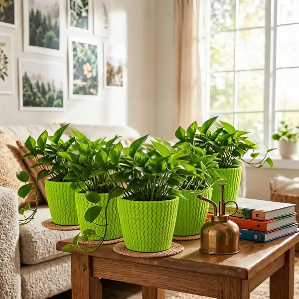 7_Inch_18_Cm_Poppy_Round_Flower_Pots_Set_Of_5_Lemon_Green