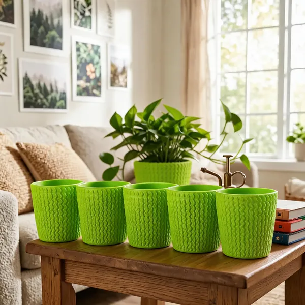 7_Inch_18_Cm_Poppy_Round_Flower_Pots_Set_Of_5_Lemon_Green