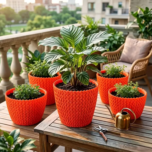 7_Inch_18_Cm_Poppy_Round_Flower_Pots_Set_Of_5_Orange