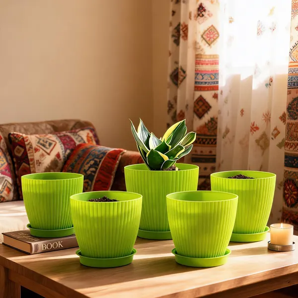 Grand_7_Inch_18_Cm_Round_Planter_Set_Of_5_Indoor_Outdoor_Green