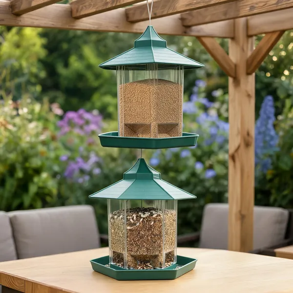 Hut_Shaped_Bird_Feeder_With_Transparent_Grain_Holder_With_Hanging_Wire_Green