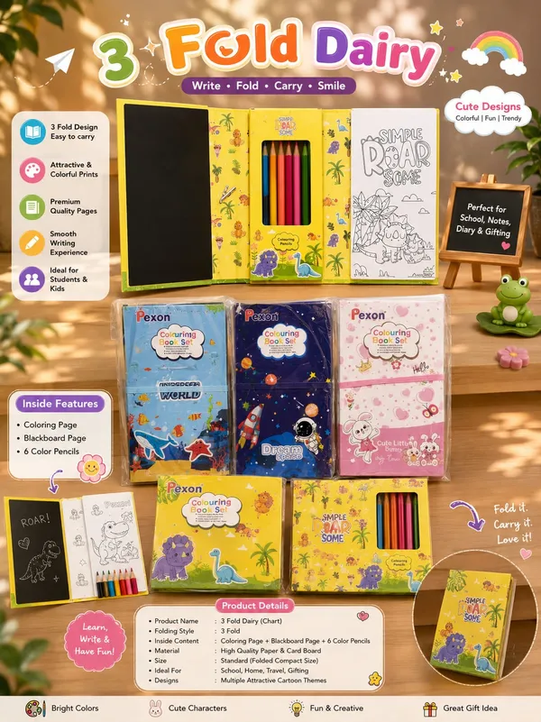 3_Fold_Coloring_Book_Set_With_Blackboard_And_6_Color_Pencils