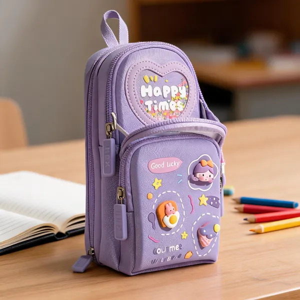 Lavender_Polyester_And_Metal_Zipper_Backpack_For_Stationery_Storage,_School_Use