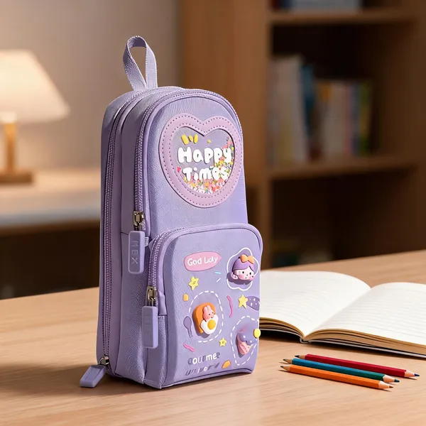 Lavender_Polyester_And_Metal_Zipper_Backpack_For_Stationery_Storage,_School_Use