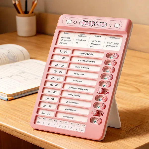 Pink_Plastic/Mdf_And_Paper/Printed_Elements_Chart_Board_For_Routine_Planning,_Chore_Tracking,_Time_Management