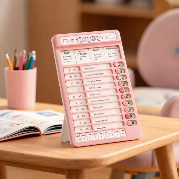 Pink_Plastic/Mdf_And_Paper/Printed_Elements_Chart_Board_For_Routine_Planning,_Chore_Tracking,_Time_Management
