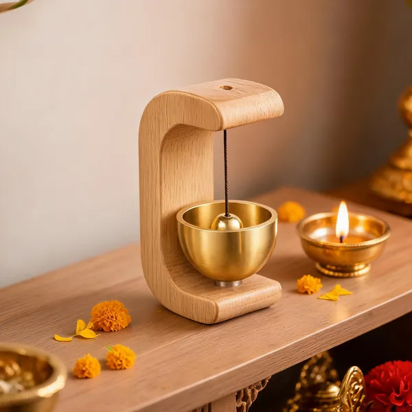 Golden_Wood_And_Brass_Decorative_Bell_For_Home_Decor,_Religious/Decorative_Use
