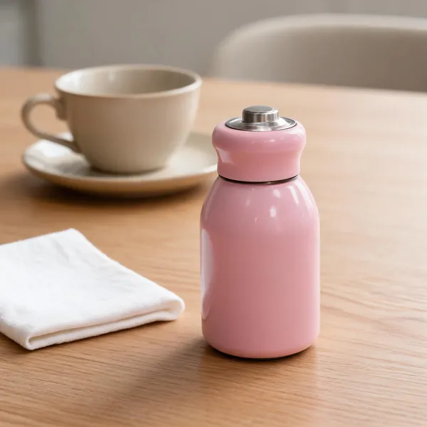 Pink_Stainless_Steel_And_Plastic_Lid_Mini_Flask_For_Hot/Cold_Beverage_Storage,_Travel