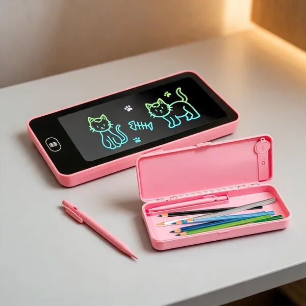 Pink_Plastic_And_Lcd_Screen_And_Electronic_Components_Pencil_Case_For_Writing,_Drawing,_School_Use