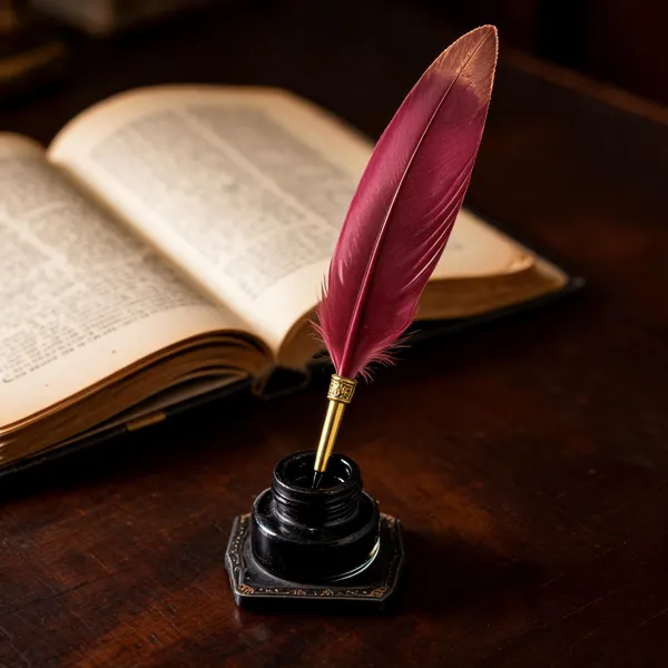 Maroon_Feather_And_Plastic_Quill_Pen_For_Writing,_Decoration,_Gifting