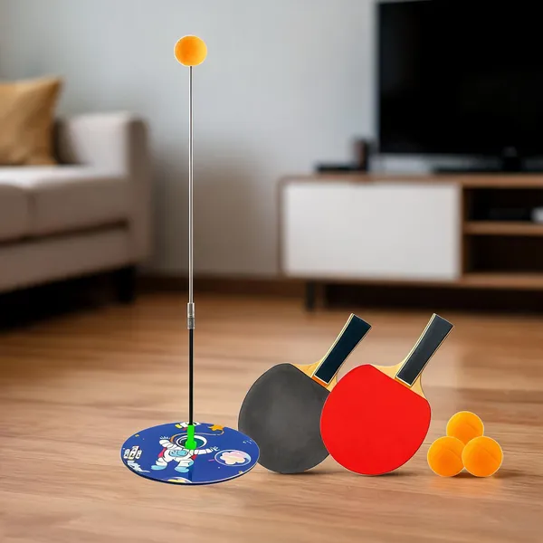 Orange_Plastic_And_Rubber_Ball_Table_Tennis_Trainer_For_Table_Tennis_Practice,_Reflex_Training