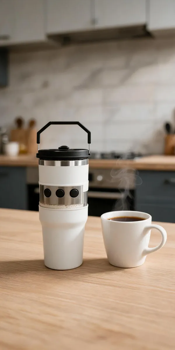 White_Stainless_Steel_And_Plastic_Lid_Tumbler_For_Hot/Cold_Beverage_Storage,_Travel