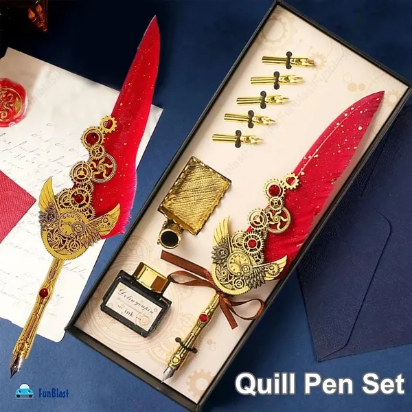 Red_Ornate_Quill_Pen_Set_With_Ink_Bottle