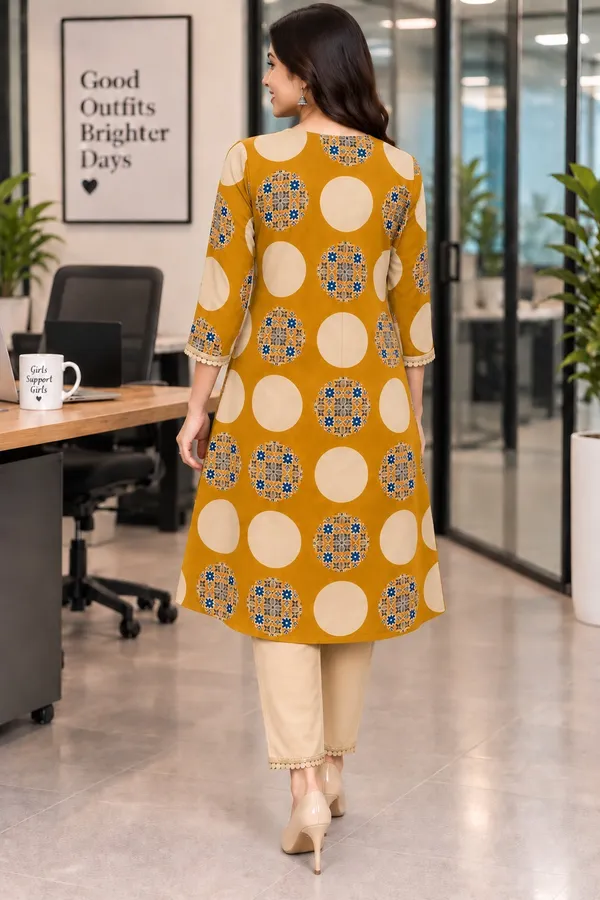 Mustard_Printed_Straight_Kurta_Set_For_Women