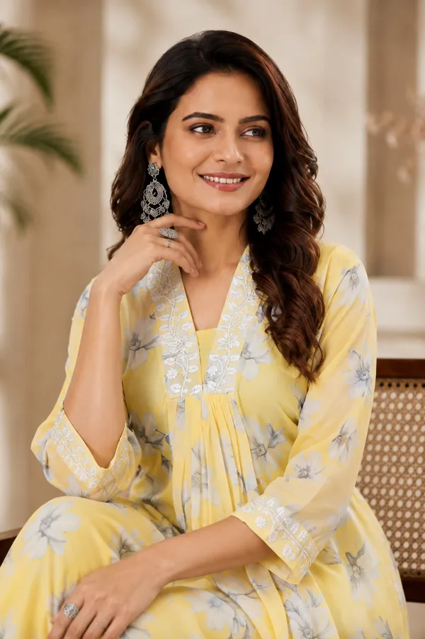 Yellow_Floral_Print_Kurta_Set_for_Women