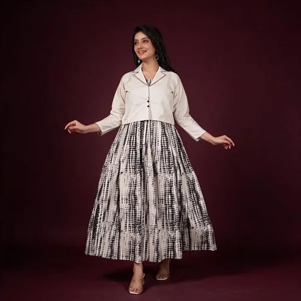 White_Cotton_Flared_Midi_Dress_With_Jacket_For_Women