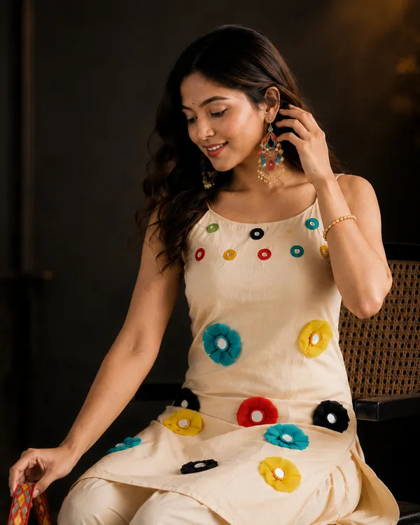 Cream_Floral_Embellished_Kurta_Set_For_Women