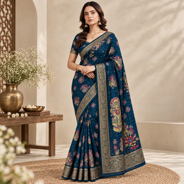 Blue_Floral_Printed_Saree_For_Women