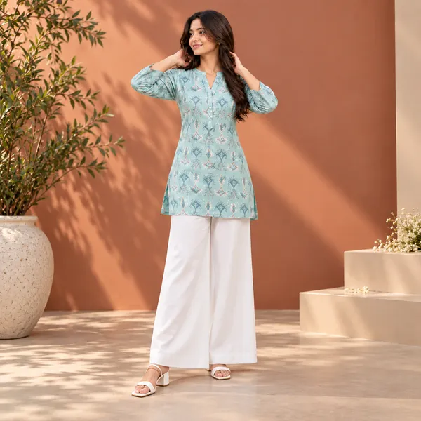 Mint_Green_Bamboo_Silk_Printed_Straight_Kurti_For_Women