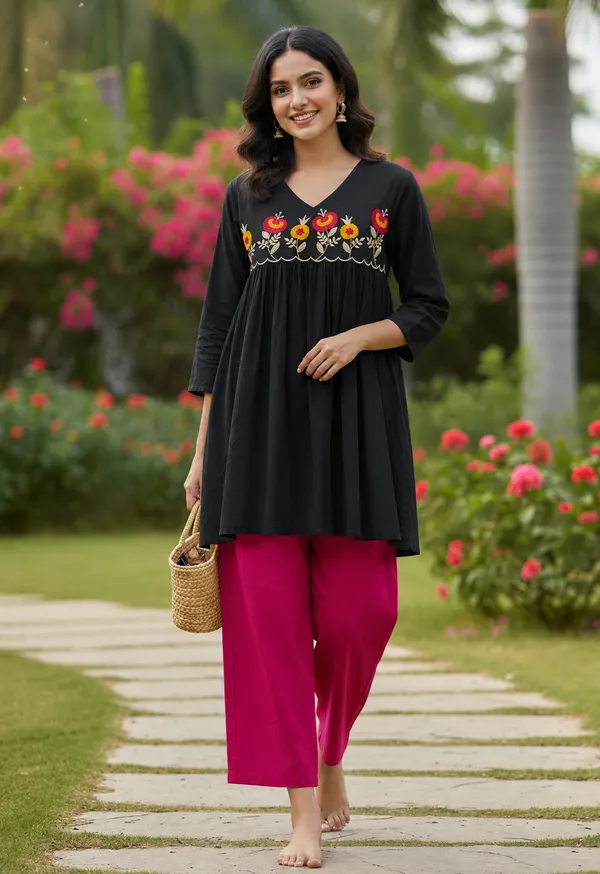 Black_Embroidered_Flared_Kurti_for_Women