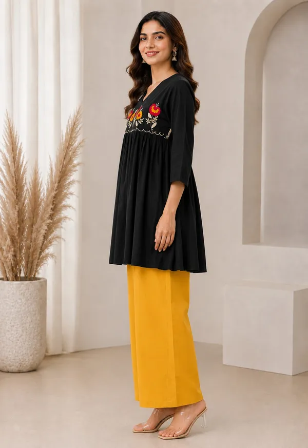 Black_Flared_Tunic_And_Yellow_Palazzo_Set_For_Women