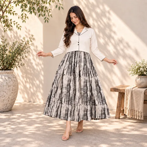 White_Cotton_Flared_Midi_Dress_With_Jacket_For_Women