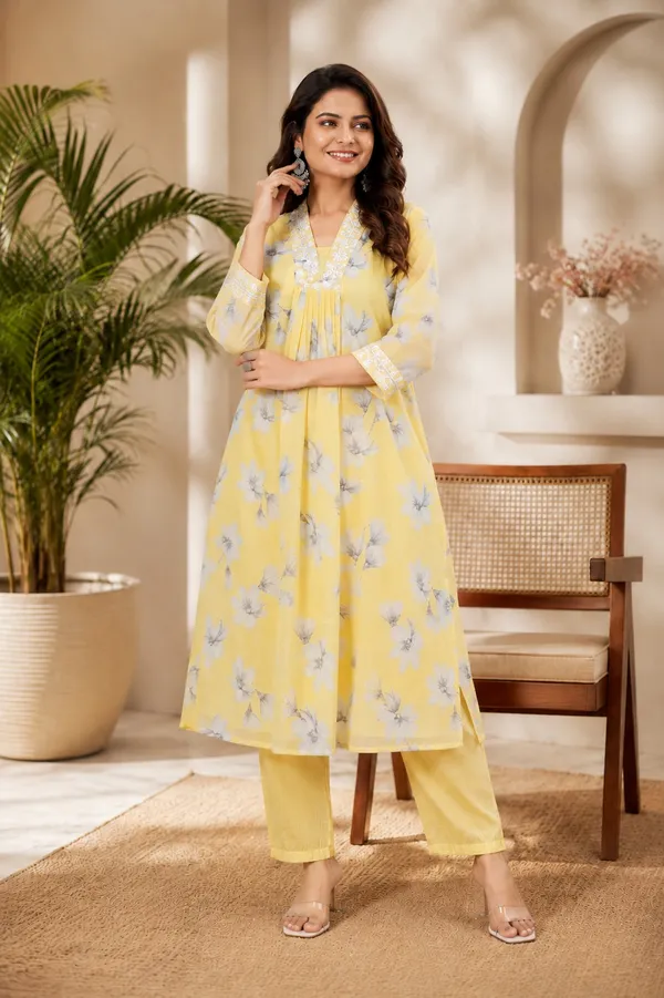 Yellow_Floral_Print_Kurta_Set_for_Women