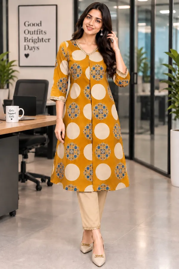 Mustard_Printed_Straight_Kurta_Set_For_Women