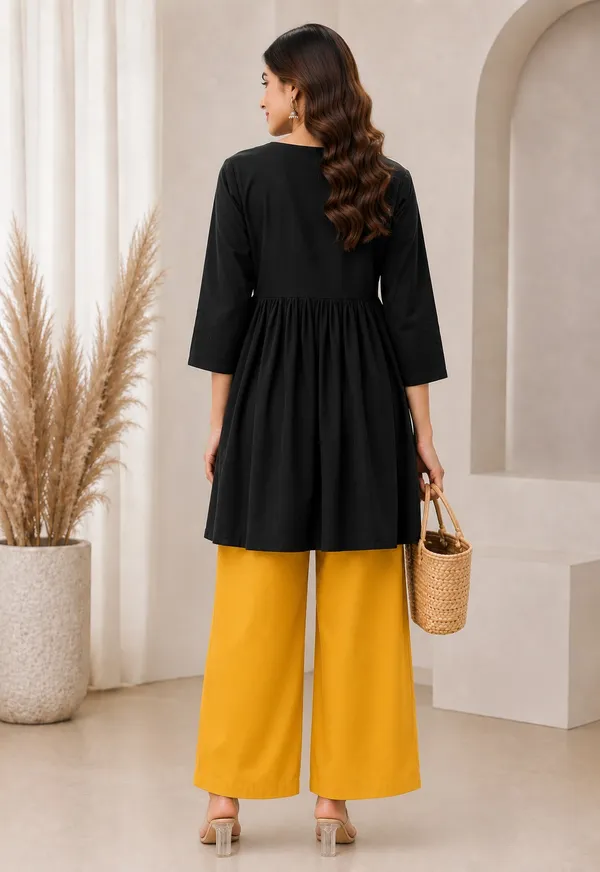 Black_Flared_Tunic_And_Yellow_Palazzo_Set_For_Women