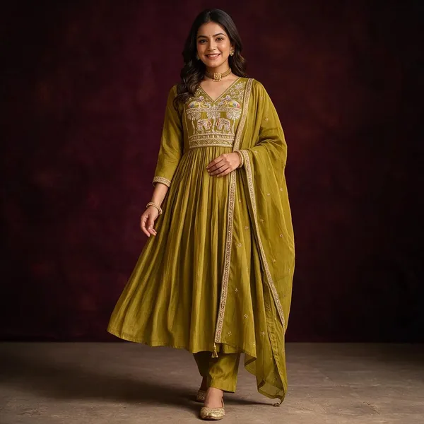 Yellow_Handloom_Cotton_A-Line_Kurti_Set_For_Women
